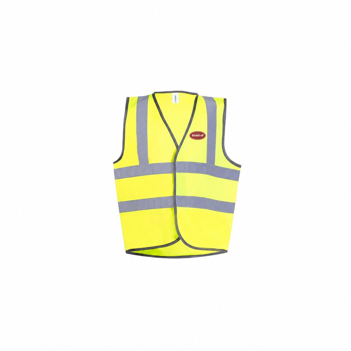 Hi-Vis BrickeD-uP Children's Waistcoat with a 60 mm BrickeD-uP badge on the wearer's left chest; shown in yellow, with yellow and orange available.
