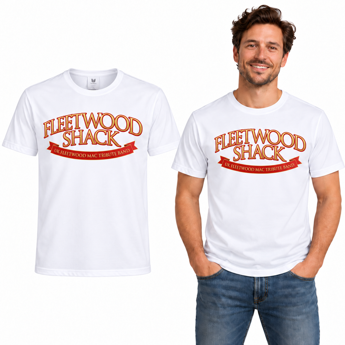 Fleetwood Shack Tech T-Shirt - TriDri in White - garment and model mockup