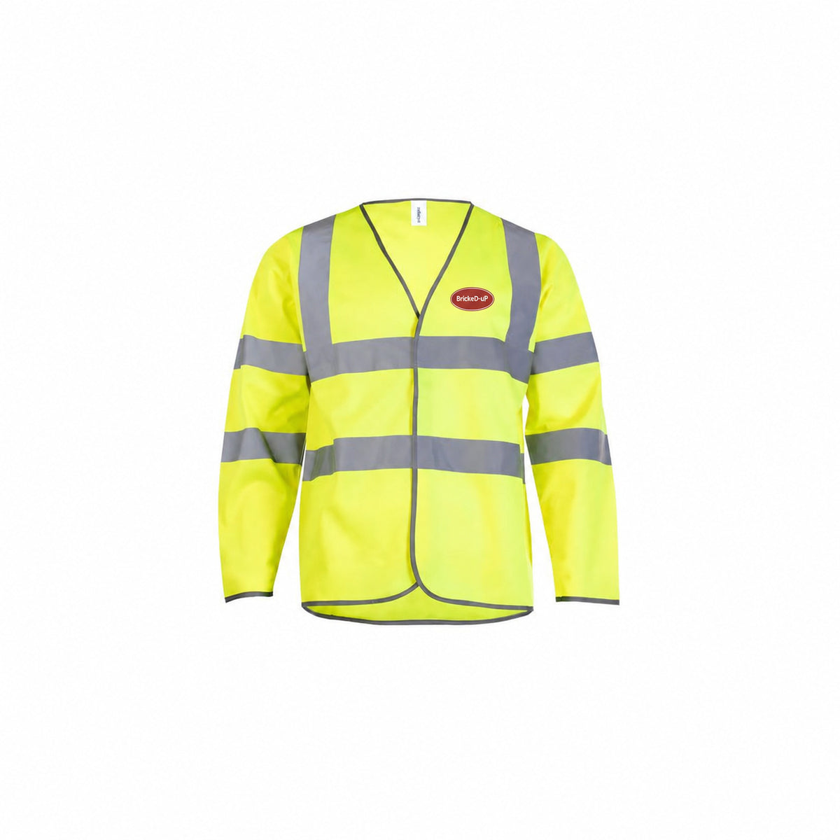 Hi-Vis BrickeD-uP Long-Sleeve Safety Waistcoat with a 60 mm BrickeD-uP badge on the wearer's left chest; shown in yellow, with yellow and orange available.