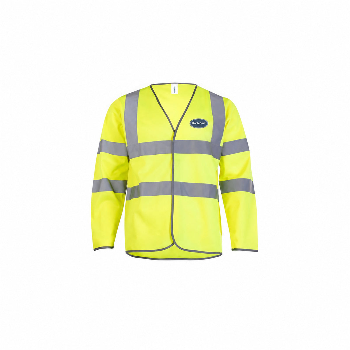 Hi-Vis RoofeD-uP Long-Sleeve Safety Waistcoat with a 60 mm RoofeD-uP badge on the wearer's left chest; shown in yellow, with yellow and orange available.