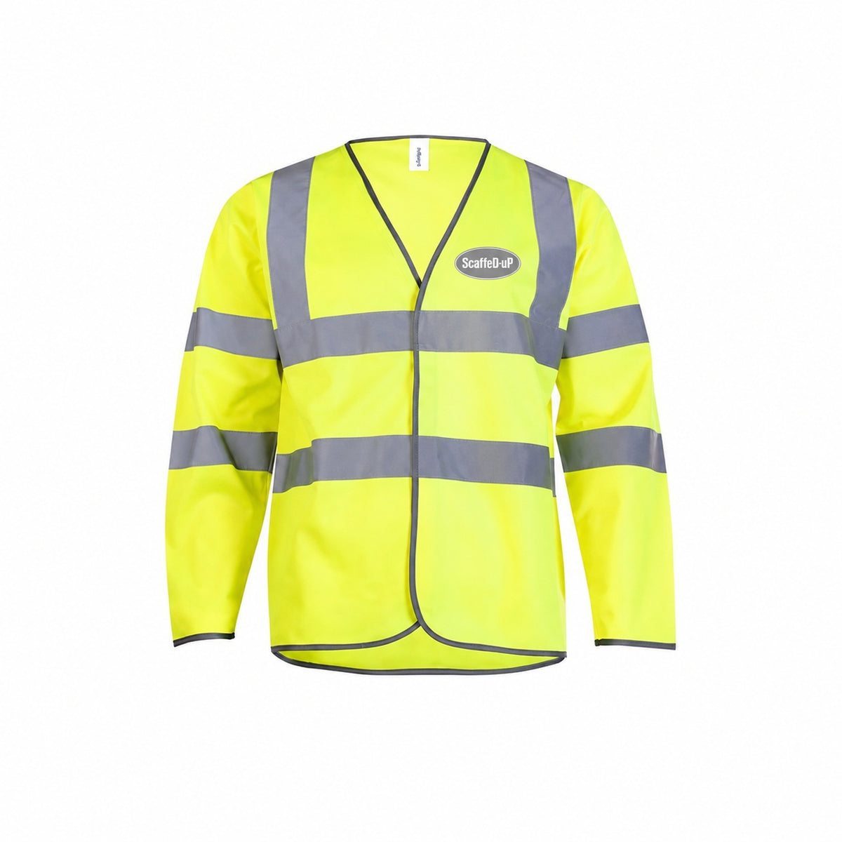 Hi-Vis ScaffeD-uP Long-Sleeve Safety Waistcoat with a 60 mm ScaffeD-uP badge on the wearer's left chest; shown in yellow, with yellow and orange available.