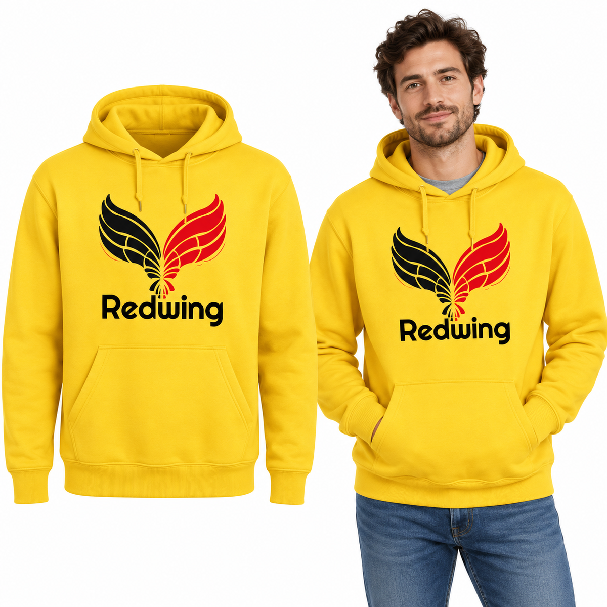 Redwing Classic Hoodie - Uneek UC502 in Yellow - Redwing garment and model mockup