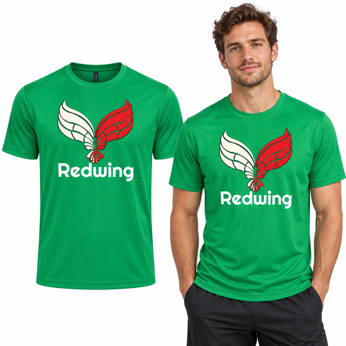 Redwing Tech T-Shirt - TriDri in Bright Kelly - Redwing garment and model mockup