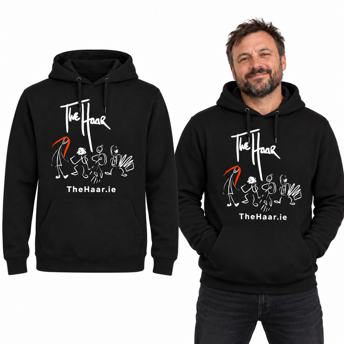 The Haar Premium Hoodie - Uneek UC501 in Black - The Haar artwork garment and model mockup