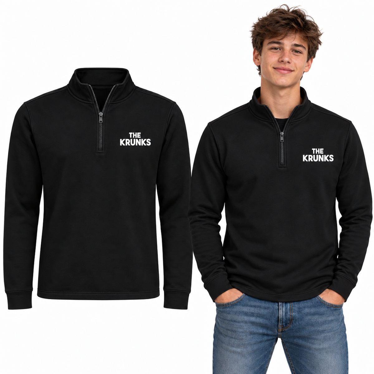 THE KRUNKS Quarter-Zip Top in Black - THE KRUNKS artwork garment and model mockup