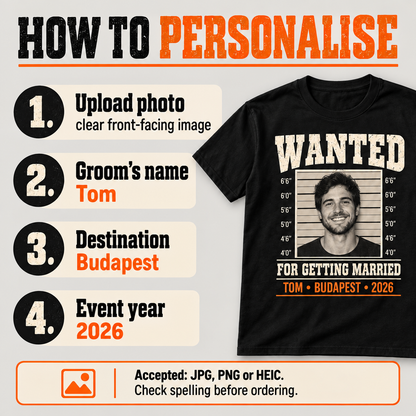 Personalised Wanted Mugshot Stag Do T-Shirt