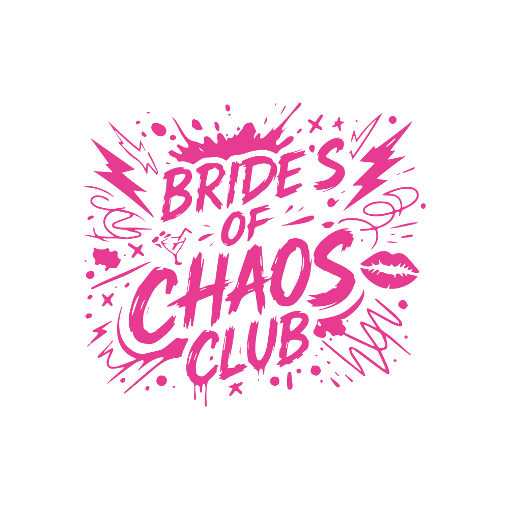 Chaos Club hen party T-shirts in Benidorm featuring bride and squad matching outfits in pink, navy and white.