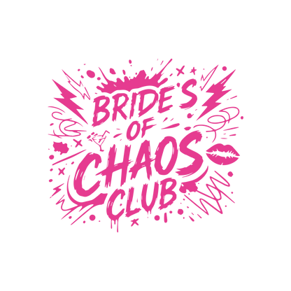 Chaos Club hen party T-shirts in Benidorm featuring bride and squad matching outfits in pink, navy and white.