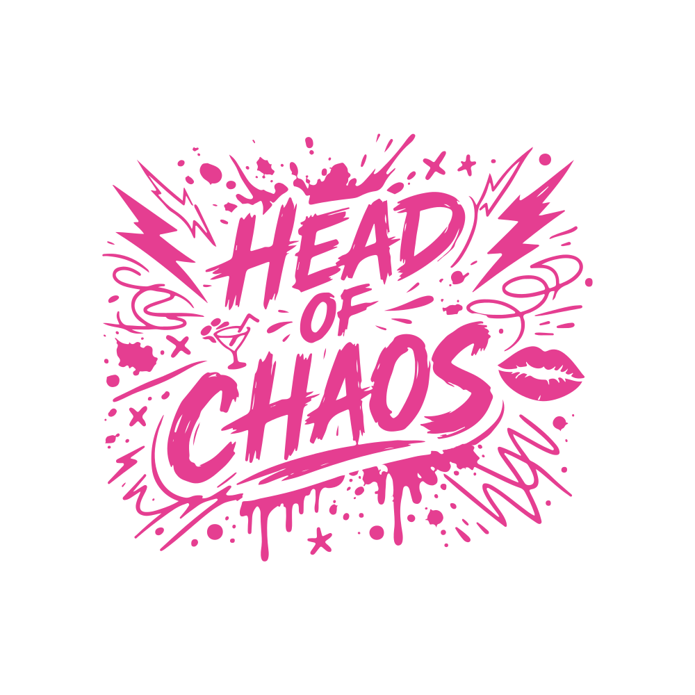 Chaos Club hen party T-shirts in Benidorm featuring bride and squad matching outfits in pink, navy and white.
