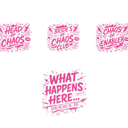 Set of pink text designs on a white background for Hen do T-shirts
