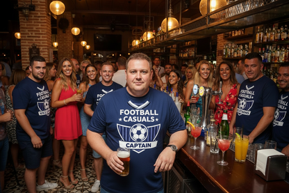 stag-party in the bar in Benidorm wearing a stag t-shirt that he brought in the uk 