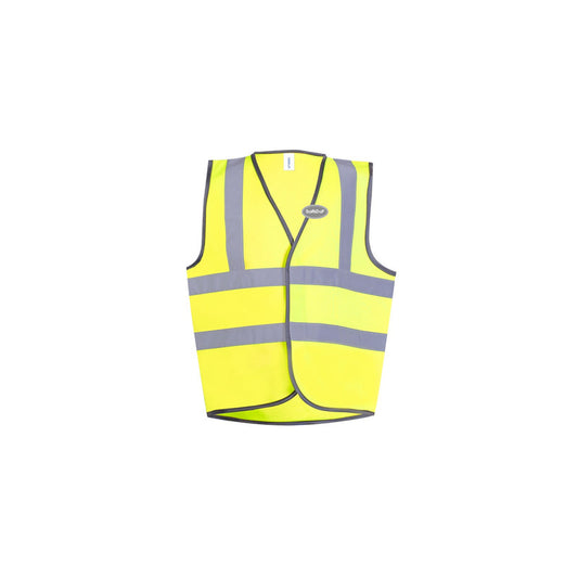 Hi-Vis ScaffeD-uP Children's Waistcoat with a 60 mm ScaffeD-uP badge on the wearer's left chest; shown in yellow, with yellow and orange available.