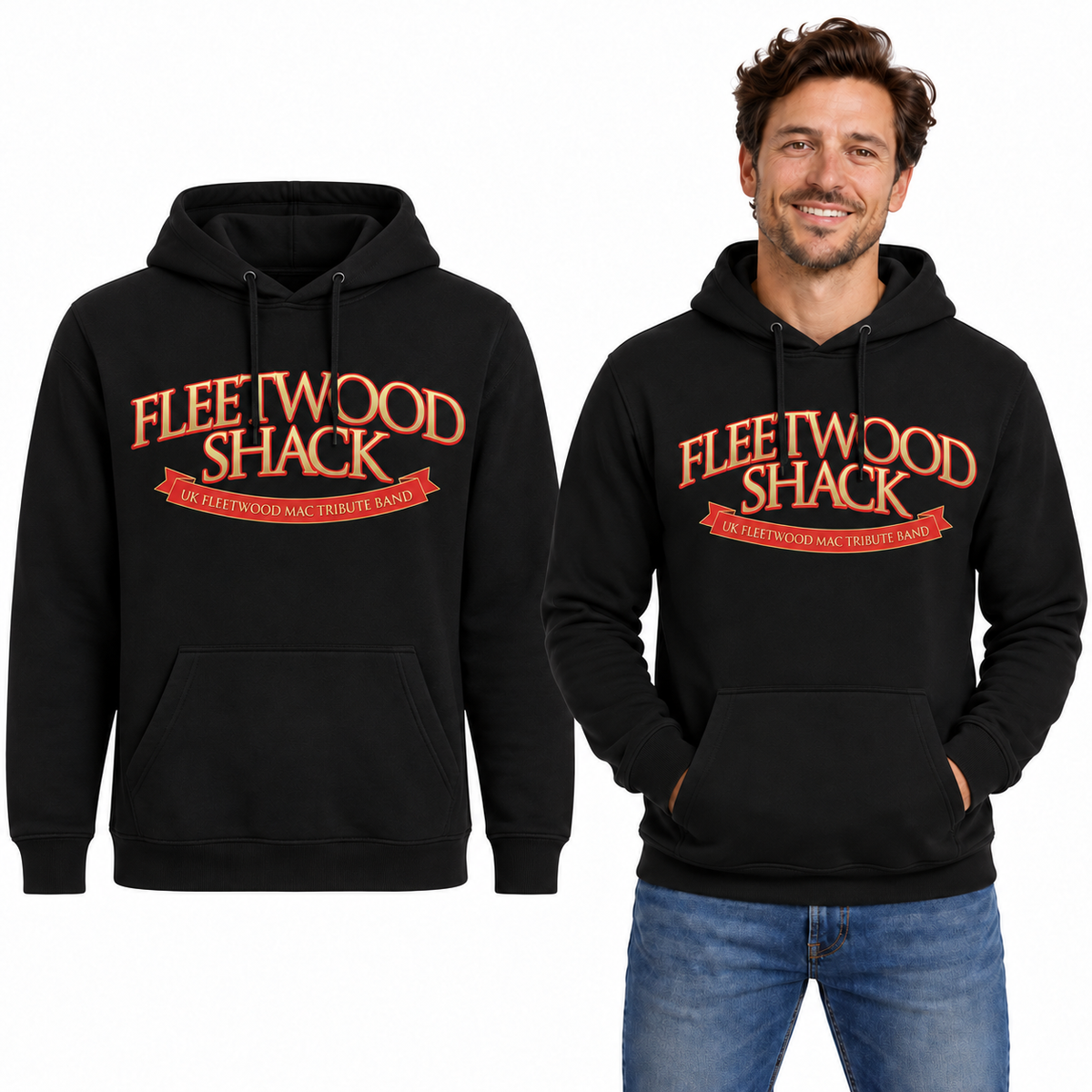 Fleetwood Shack Classic Hoodie - Uneek UC502 in Black - garment and model mockup