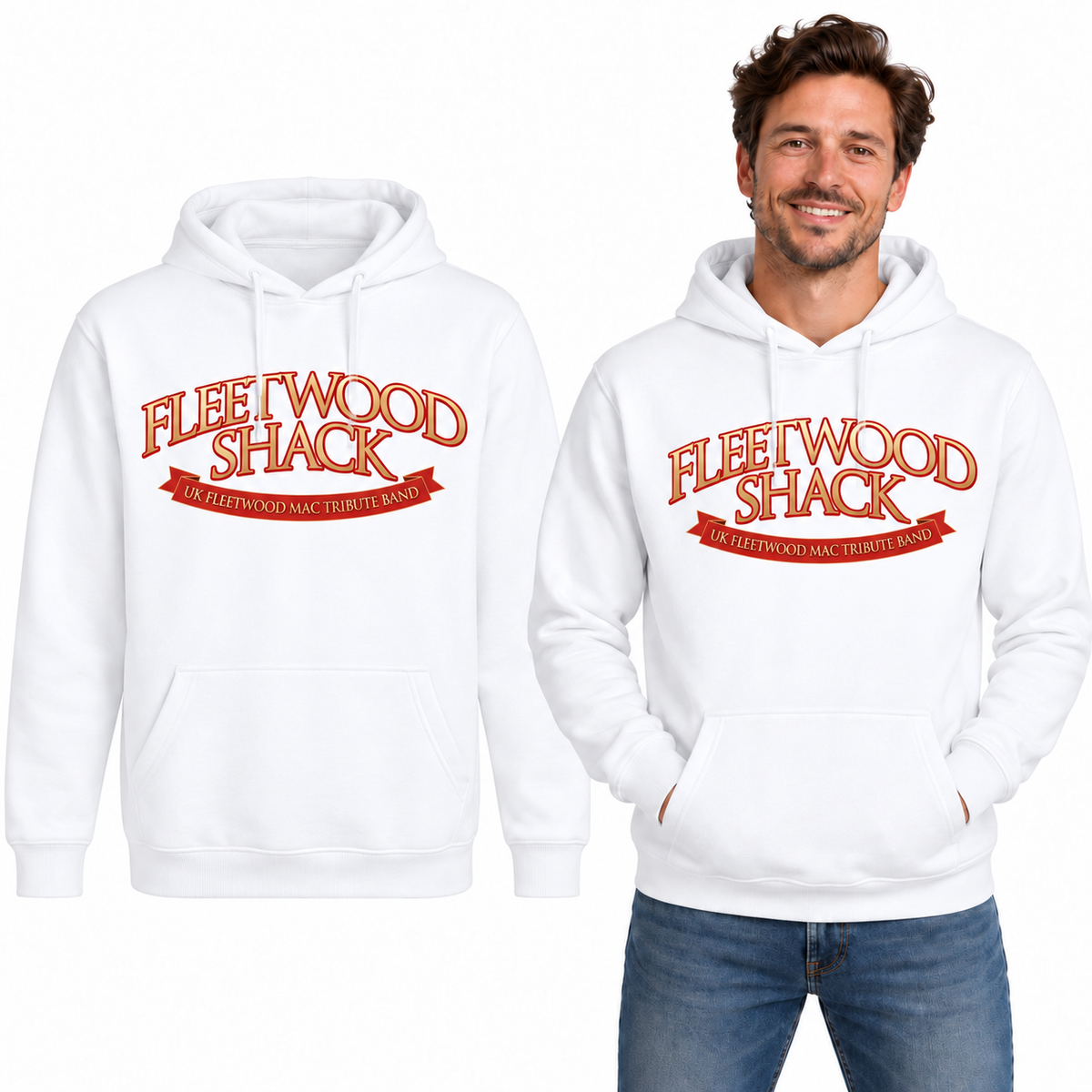 Fleetwood Shack Classic Hoodie - Uneek UC502 in White - garment and model mockup