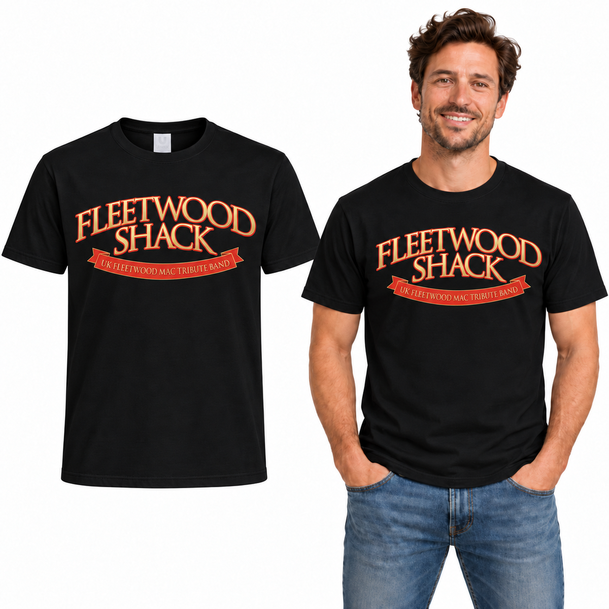 Fleetwood Shack Cotton T-Shirt - Uneek UC301 in Black - garment and model mockup