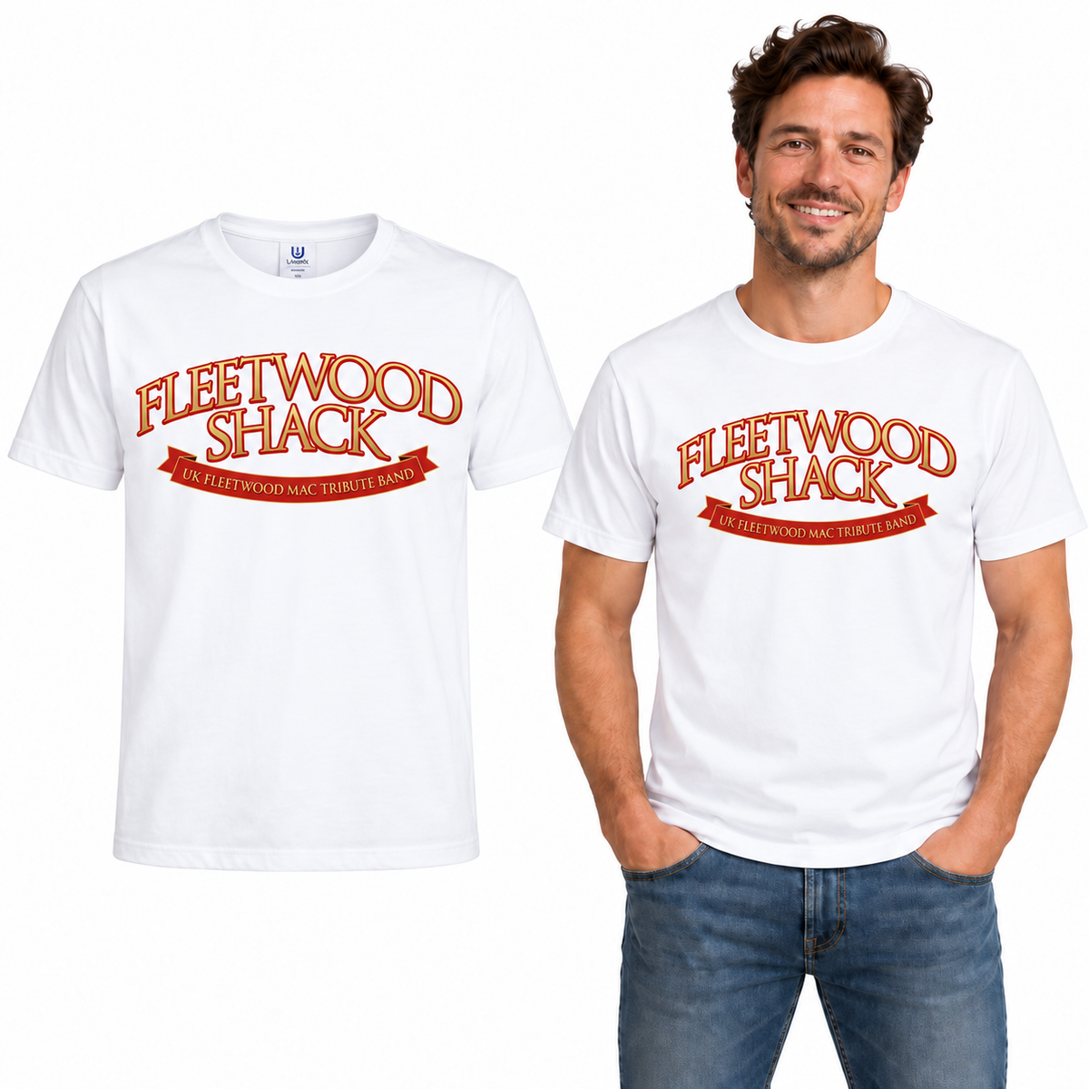 Fleetwood Shack Cotton T-Shirt - Uneek UC301 in White - garment and model mockup