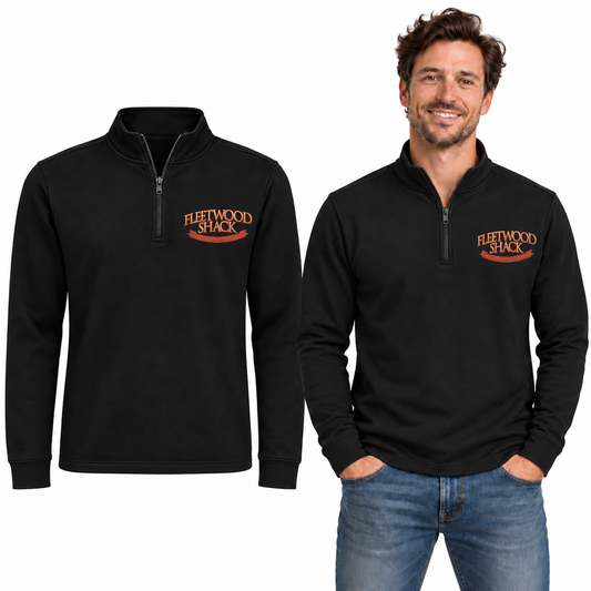 Fleetwood Shack Quarter-Zip Top in Black - garment and model mockup