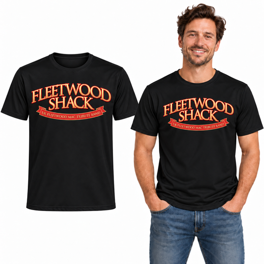 Fleetwood Shack Tech T-Shirt - TriDri in Black - garment and model mockup