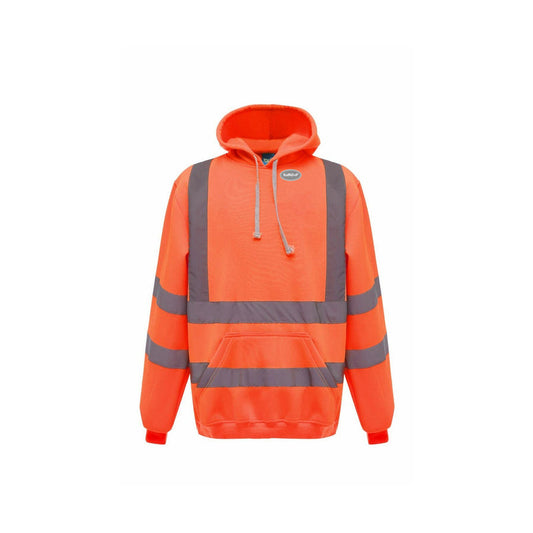 Hi-Vis ScaffeD-uP Hoodie with a 60 mm ScaffeD-uP badge on the wearer's left chest; shown in orange, with yellow and orange available.