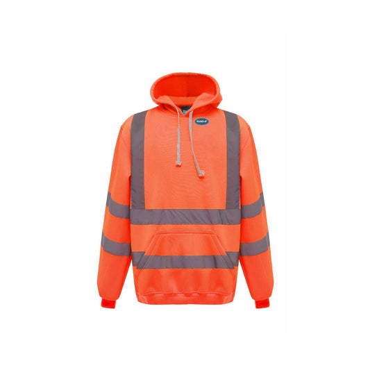 Hi-Vis RoofeD-uP Hoodie with a 60 mm RoofeD-uP badge on the wearer's left chest; shown in orange, with yellow and orange available.