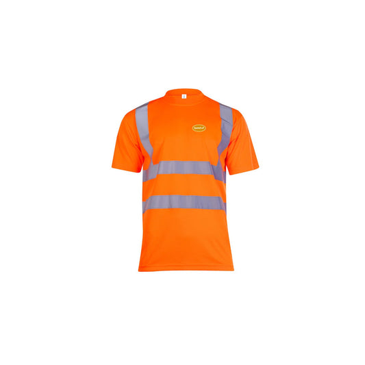 Hi-Vis SparkeD-uP T-Shirt with a 60 mm SparkeD-uP badge on the wearer's left chest; shown in orange, with yellow and orange available.