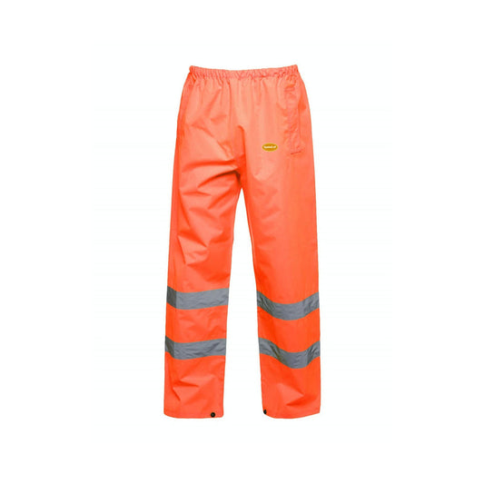 Hi-Vis SparkeD-uP Trousers with a 60 mm SparkeD-uP badge on the wearer's left leg; shown in orange, with yellow and orange available.