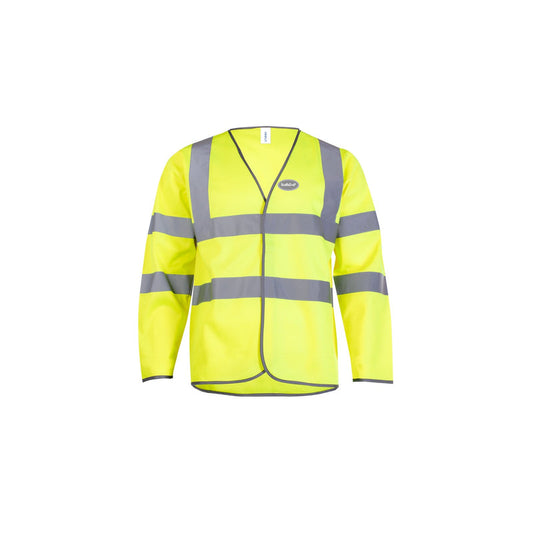 Hi-Vis ScaffeD-uP Long-Sleeve Safety Waistcoat with a 60 mm ScaffeD-uP badge on the wearer's left chest; shown in yellow, with yellow and orange available.