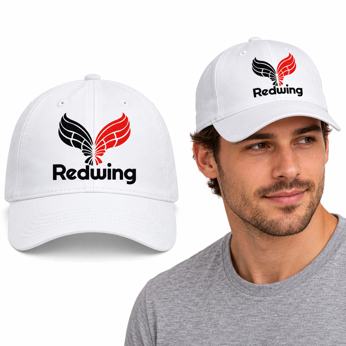 Redwing Baseball Cap - Uneek UC432 in White - Redwing garment and model mockup