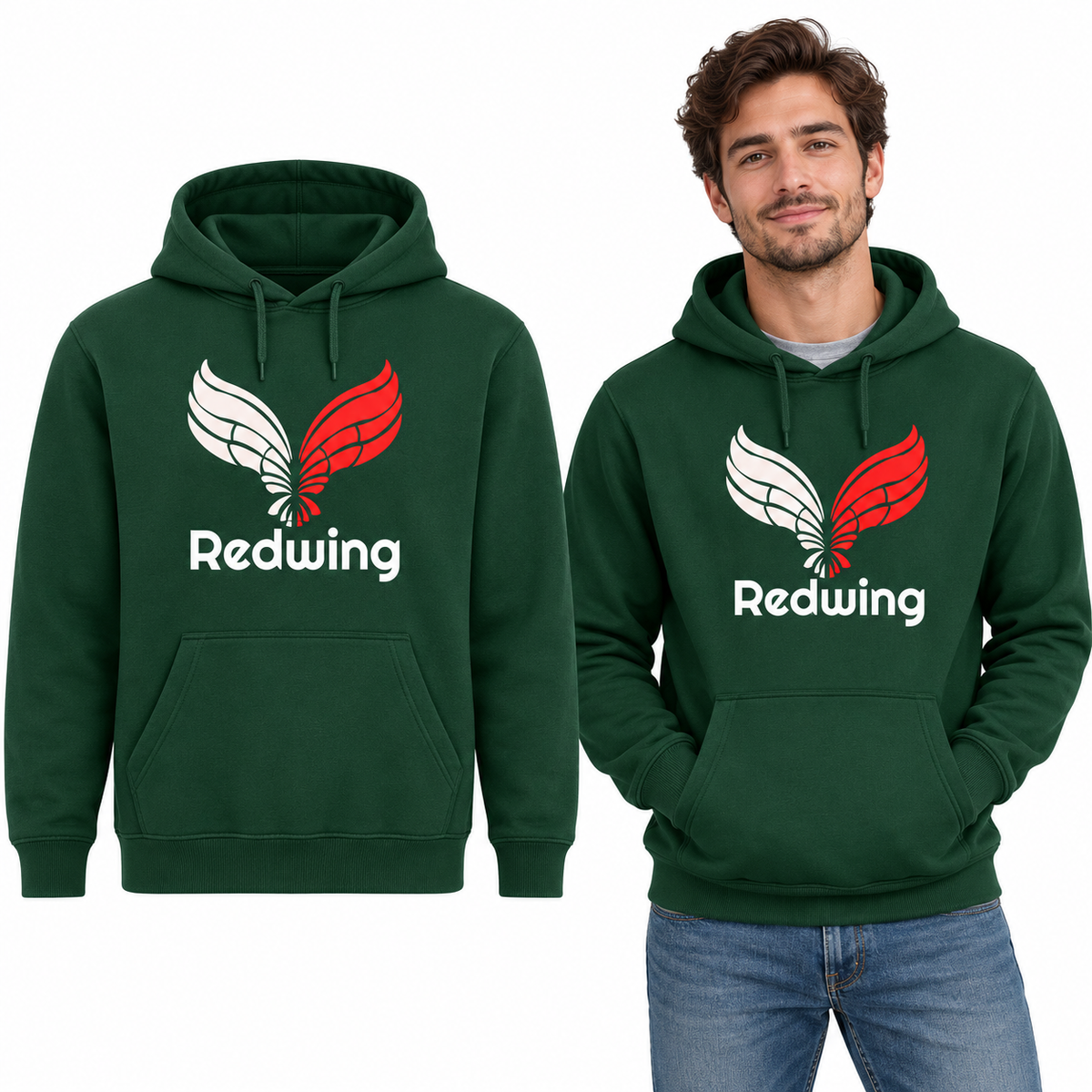 Redwing Classic Hoodie - Uneek UC502 in Bottle Green - Redwing garment and model mockup