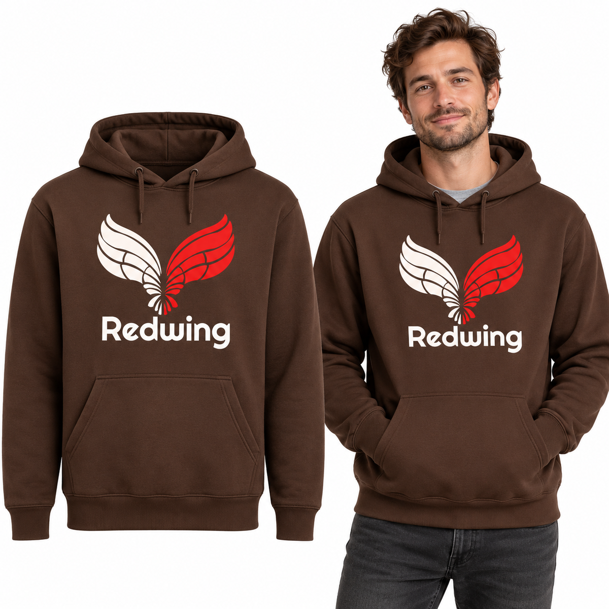 Redwing Classic Hoodie - Uneek UC502 in Brown - Redwing garment and model mockup