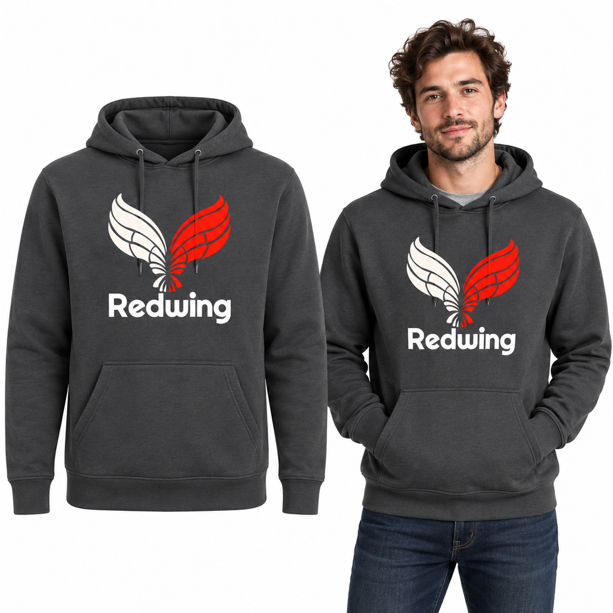 Redwing Classic Hoodie - Uneek UC502 in Charcoal - Redwing garment and model mockup