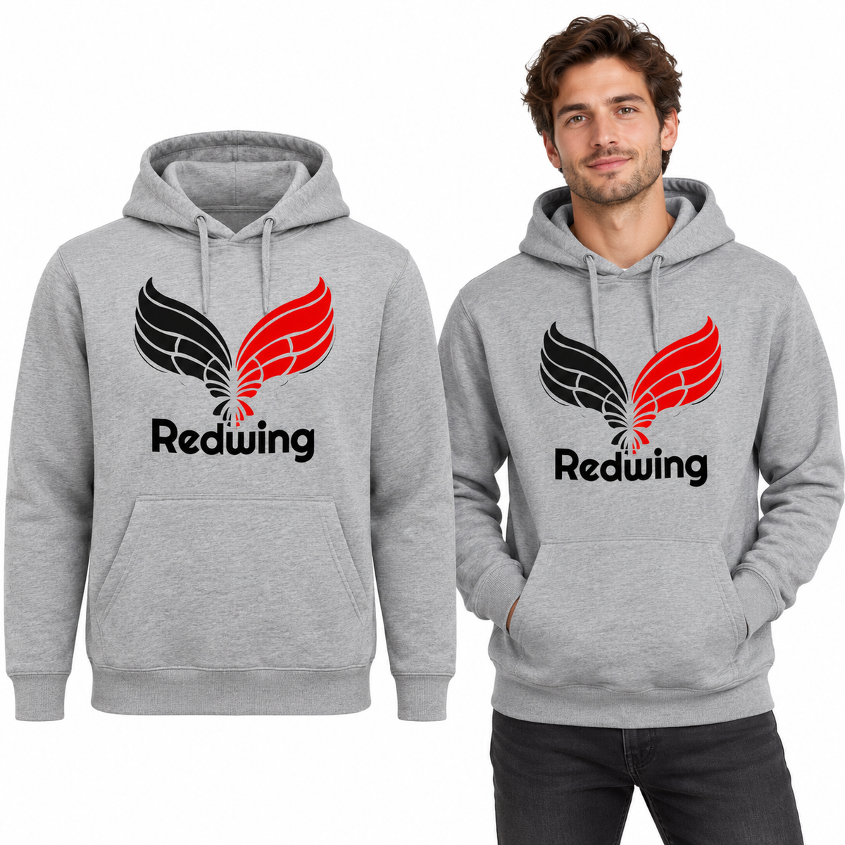Redwing Classic Hoodie - Uneek UC502 in Heather Grey - Redwing garment and model mockup