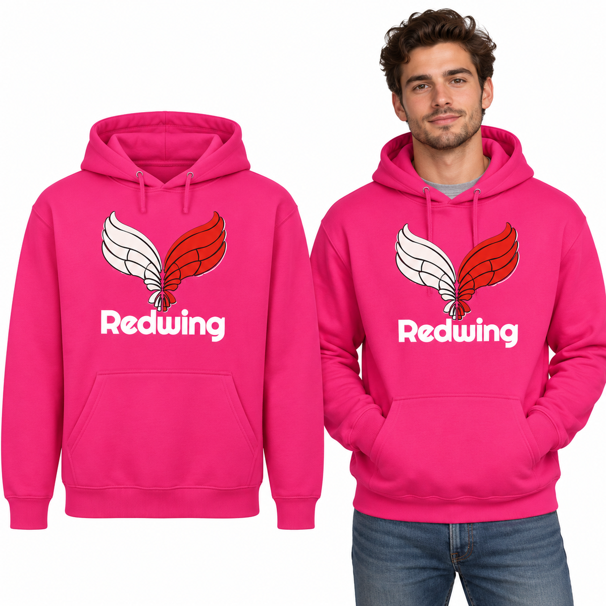 Redwing Classic Hoodie - Uneek UC502 in Hot Pink - Redwing garment and model mockup