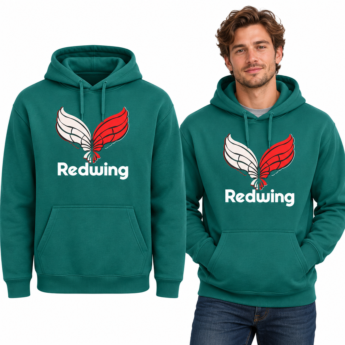 Redwing Classic Hoodie - Uneek UC502 in Jade - Redwing garment and model mockup