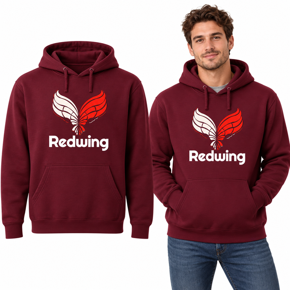 Redwing Classic Hoodie - Uneek UC502 in Maroon - Redwing garment and model mockup