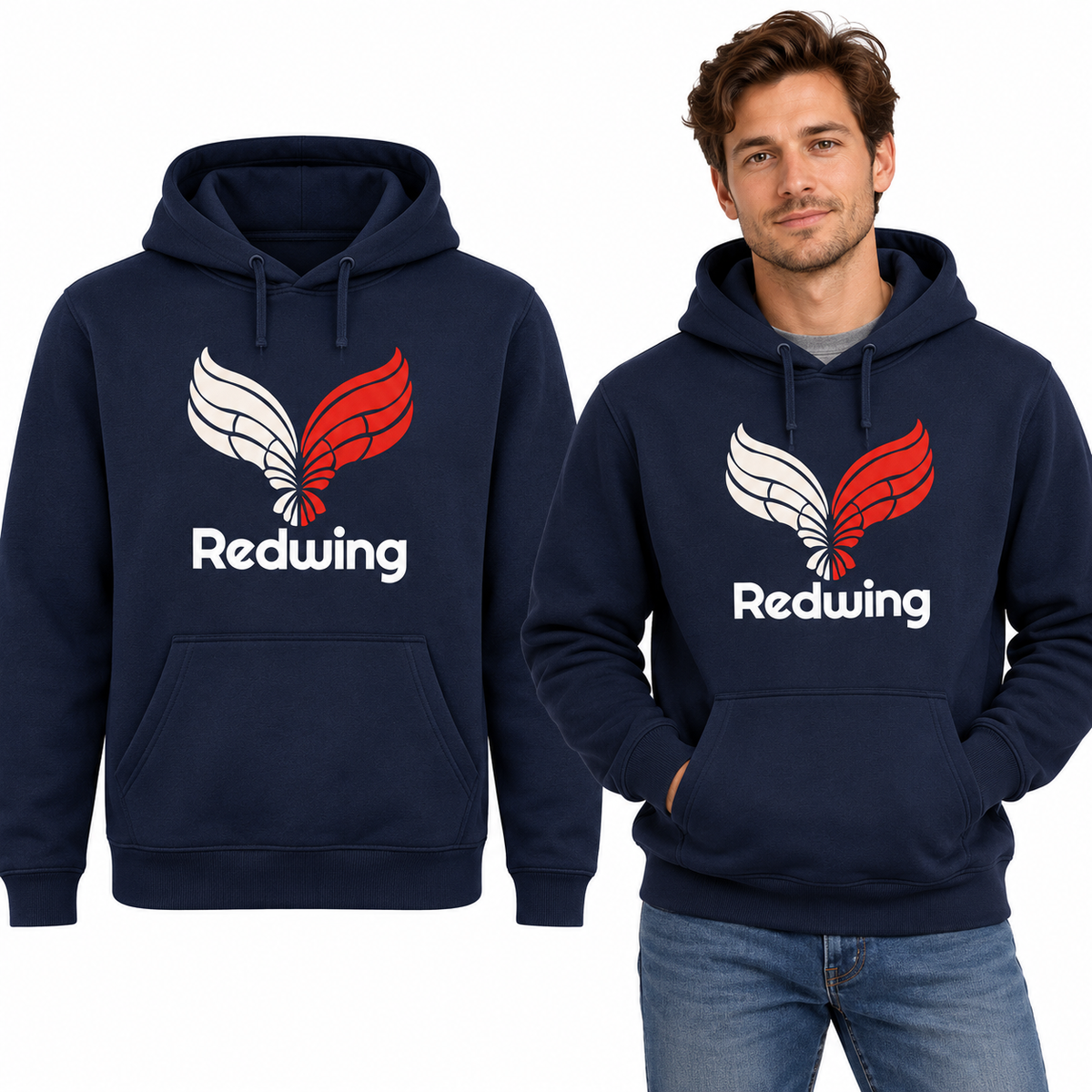 Redwing Classic Hoodie - Uneek UC502 in Navy - Redwing garment and model mockup