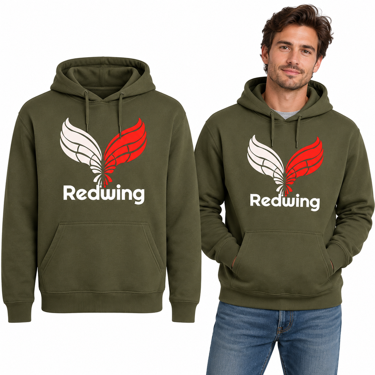 Redwing Classic Hoodie - Uneek UC502 in Olive - Redwing garment and model mockup