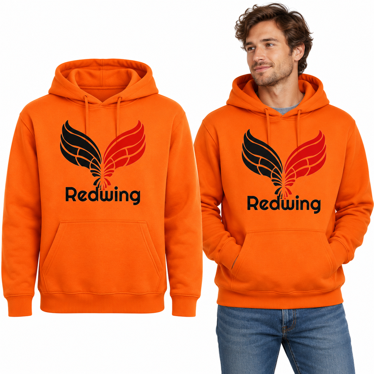 Redwing Classic Hoodie - Uneek UC502 in Orange - Redwing garment and model mockup