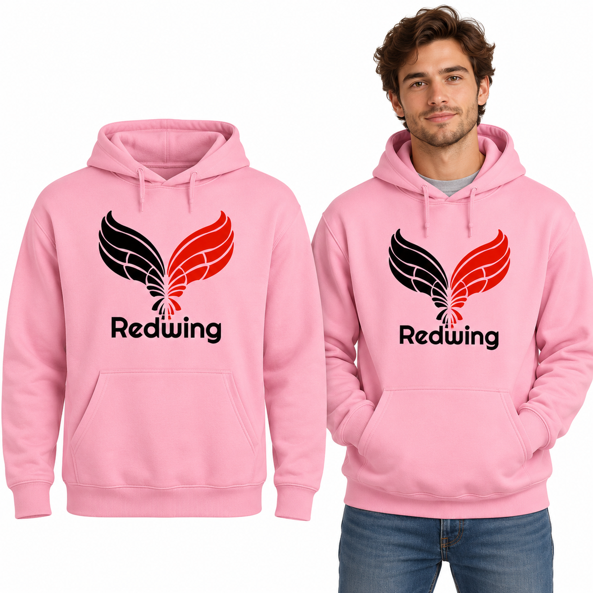 Redwing Classic Hoodie - Uneek UC502 in Pink - Redwing garment and model mockup