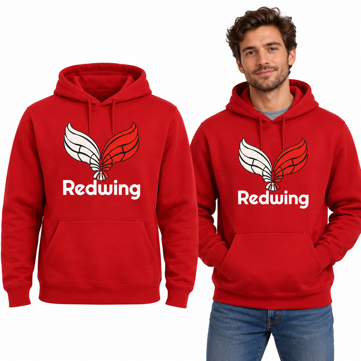 Redwing Classic Hoodie - Uneek UC502 in Red - Redwing garment and model mockup