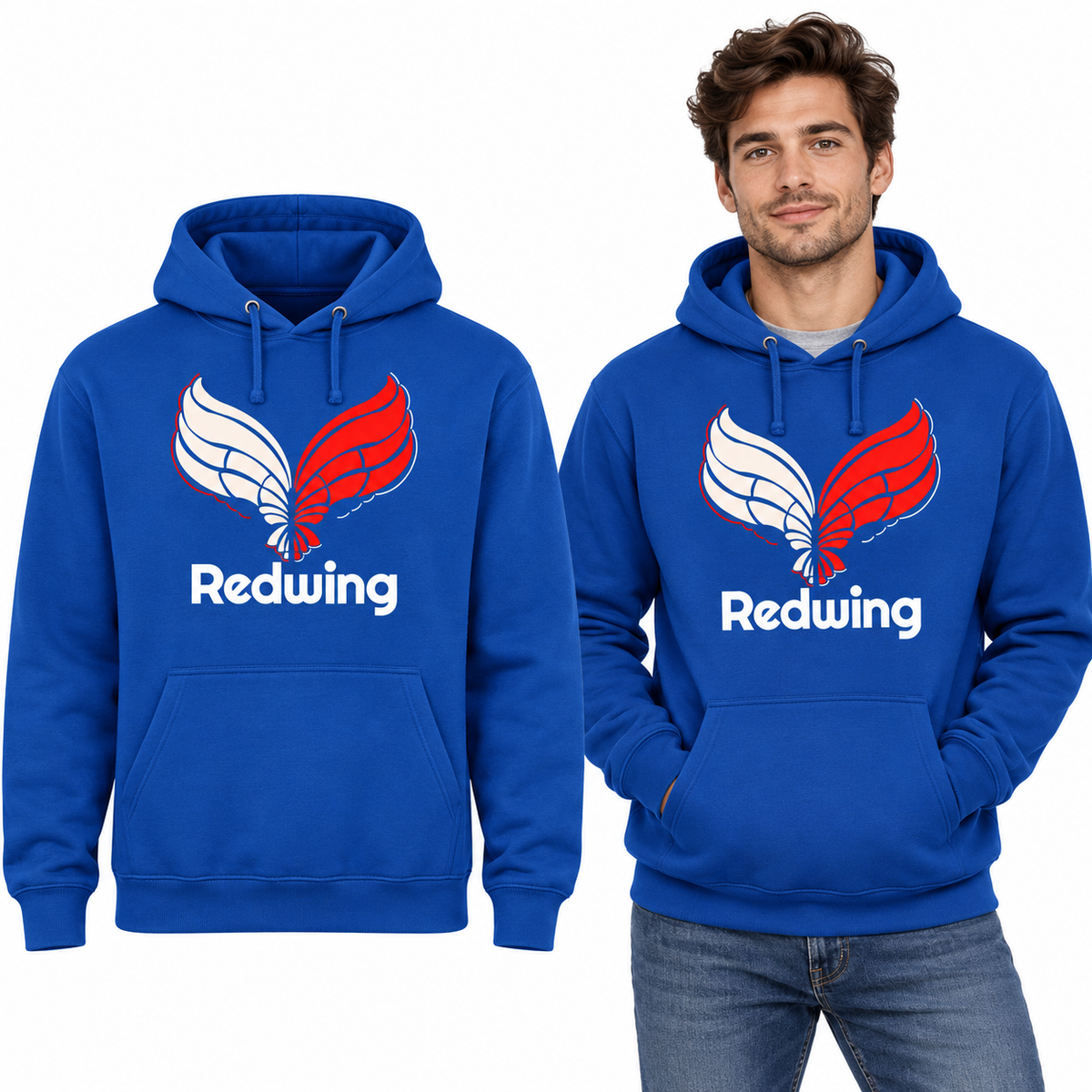 Redwing Classic Hoodie - Uneek UC502 in Sapphire Blue - Redwing garment and model mockup