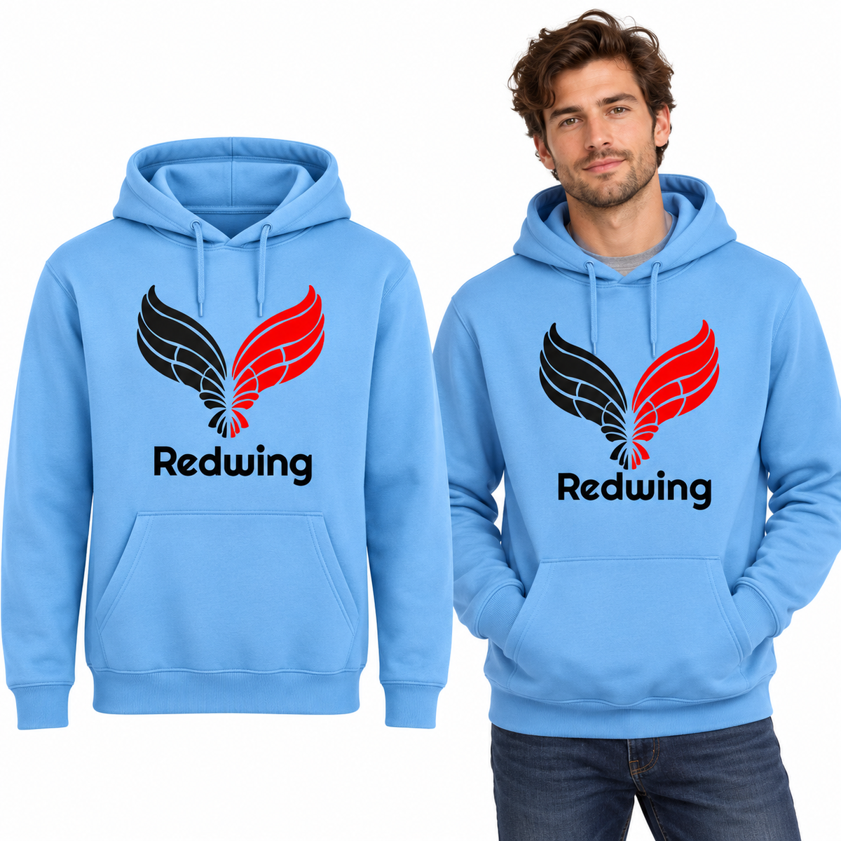 Redwing Classic Hoodie - Uneek UC502 in Sky - Redwing garment and model mockup