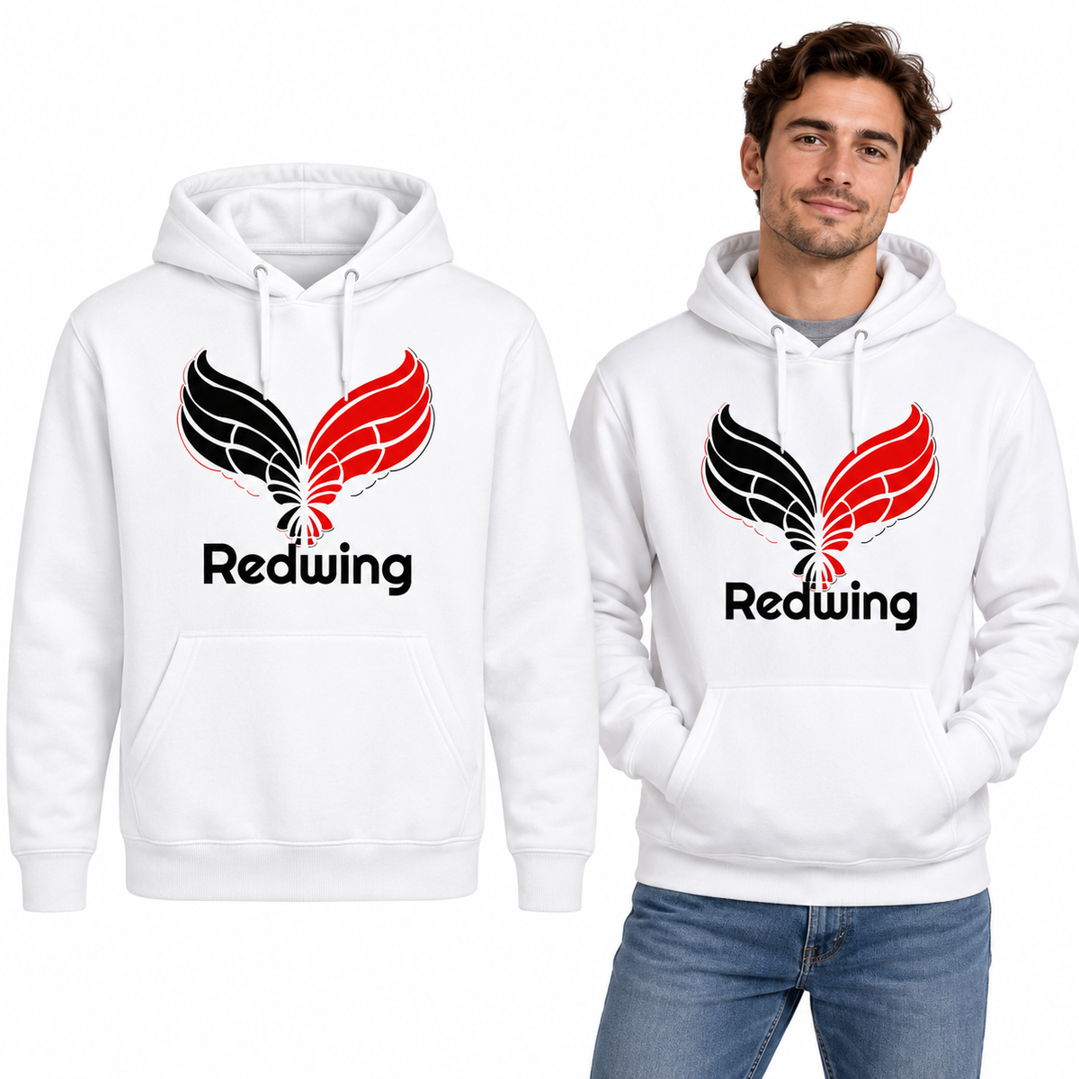 Redwing Classic Hoodie - Uneek UC502 in White - Redwing garment and model mockup