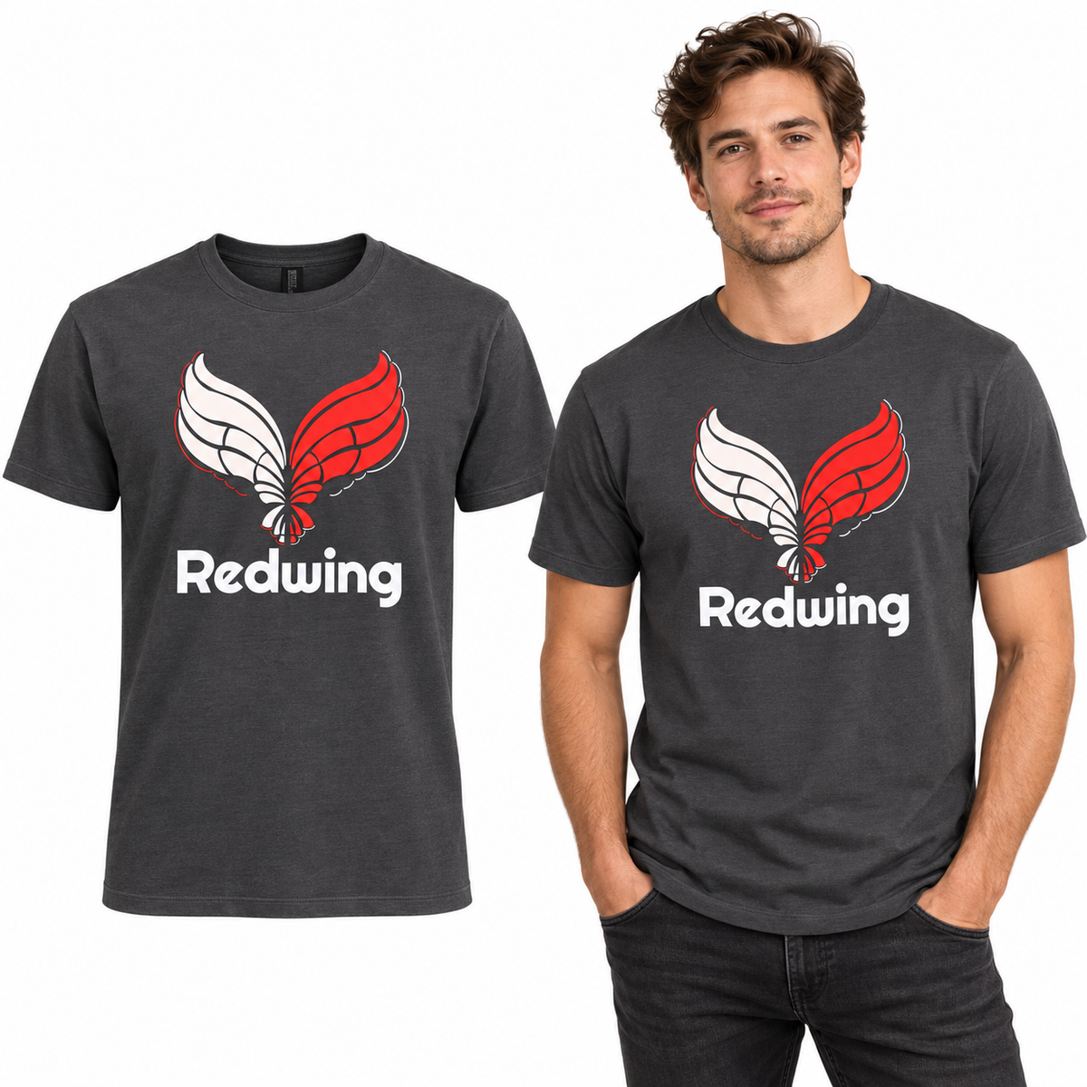 Redwing Cotton T-Shirt - Uneek UC301 in Charcoal - Redwing garment and model mockup