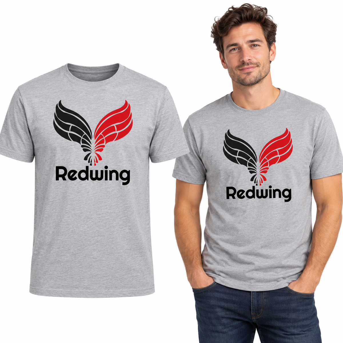 Redwing Cotton T-Shirt - Uneek UC301 in Heather Grey - Redwing garment and model mockup