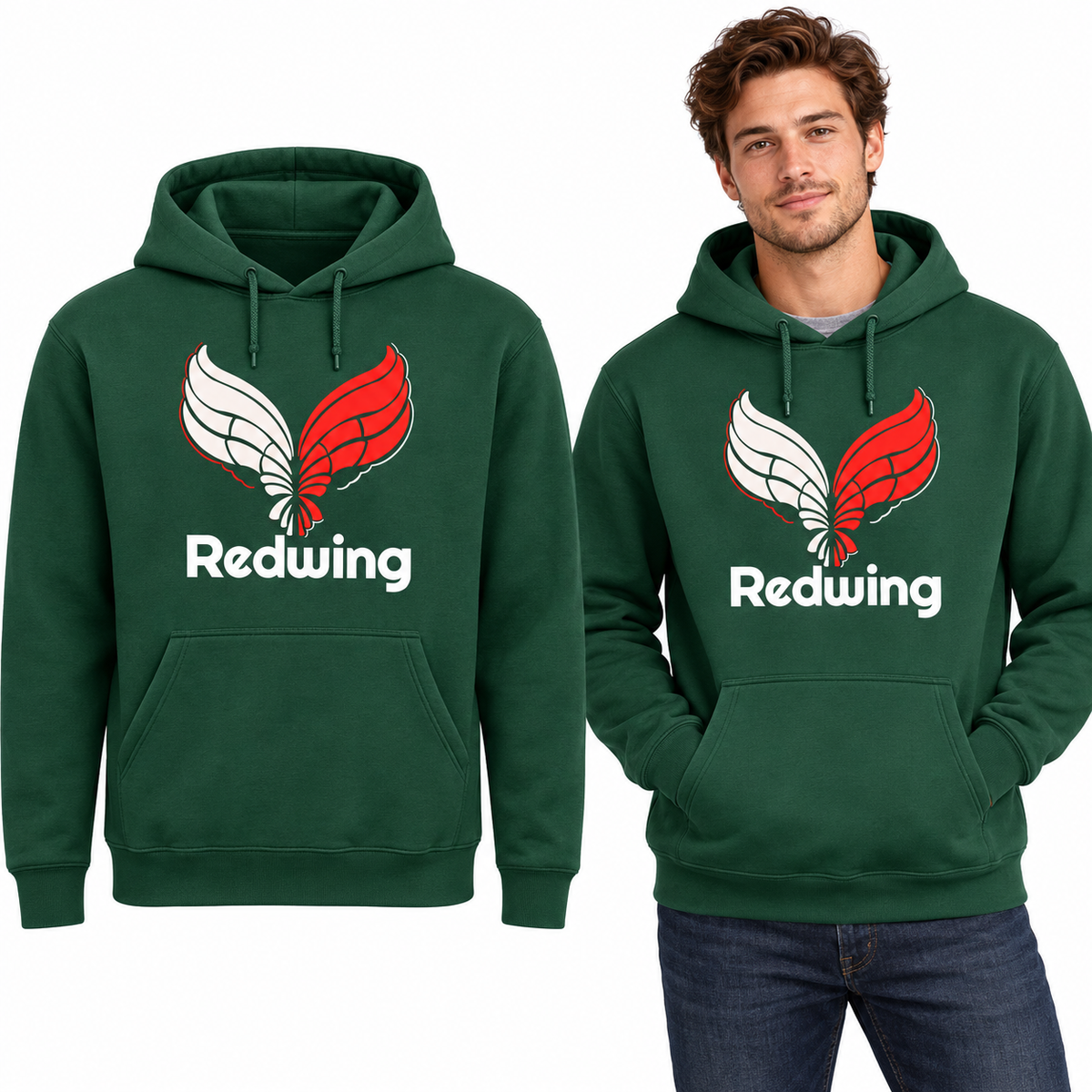 Redwing Deluxe Hoodie - Uneek UC509 in Amazon Green - Redwing garment and model mockup