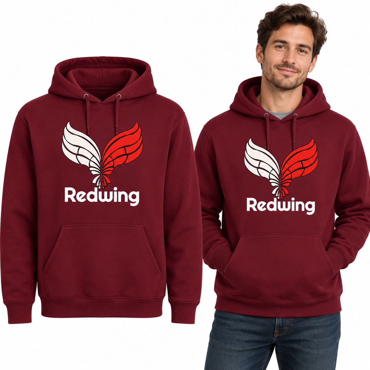 Redwing Deluxe Hoodie - Uneek UC509 in Maroon - Redwing garment and model mockup