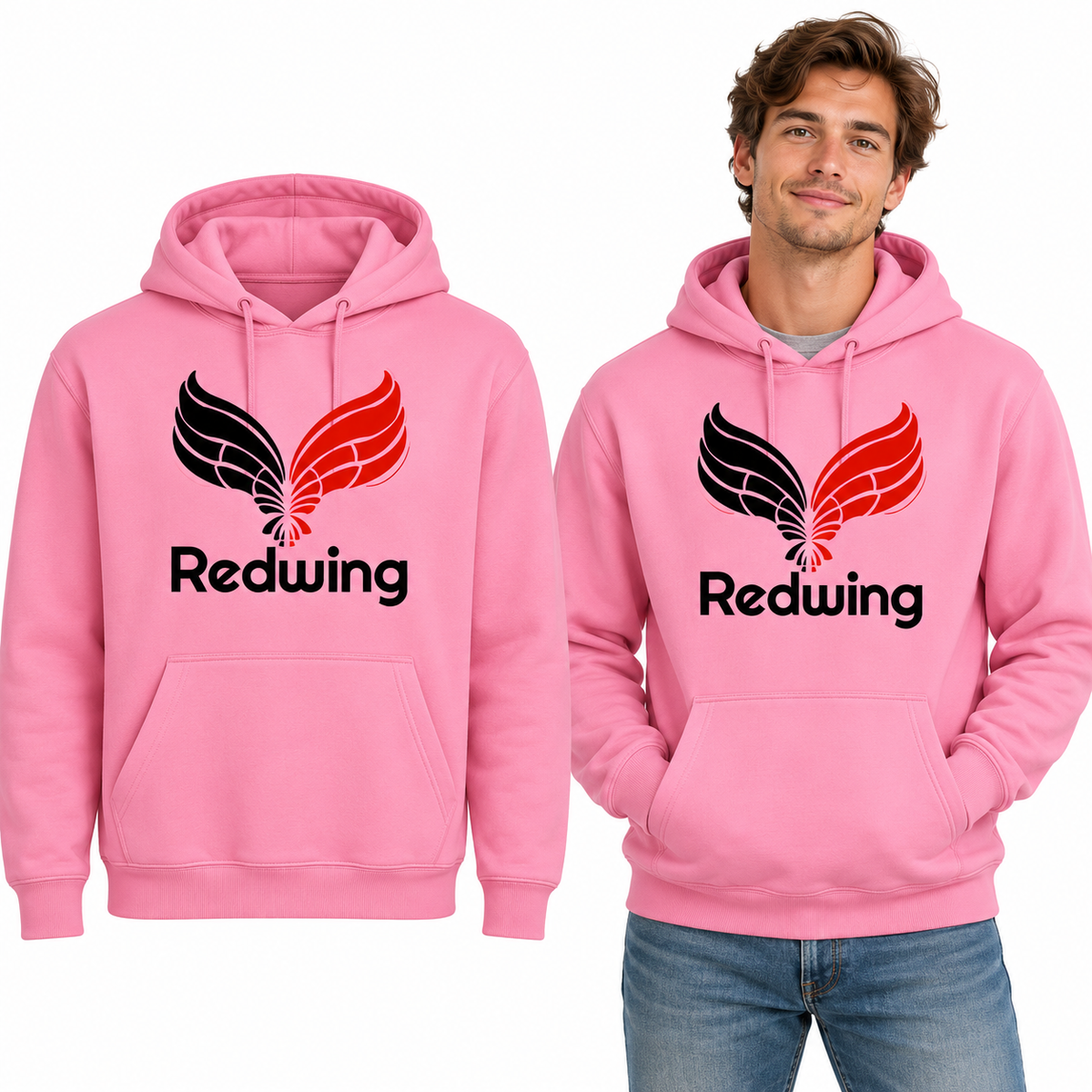 Redwing Deluxe Hoodie - Uneek UC509 in Pink - Redwing garment and model mockup