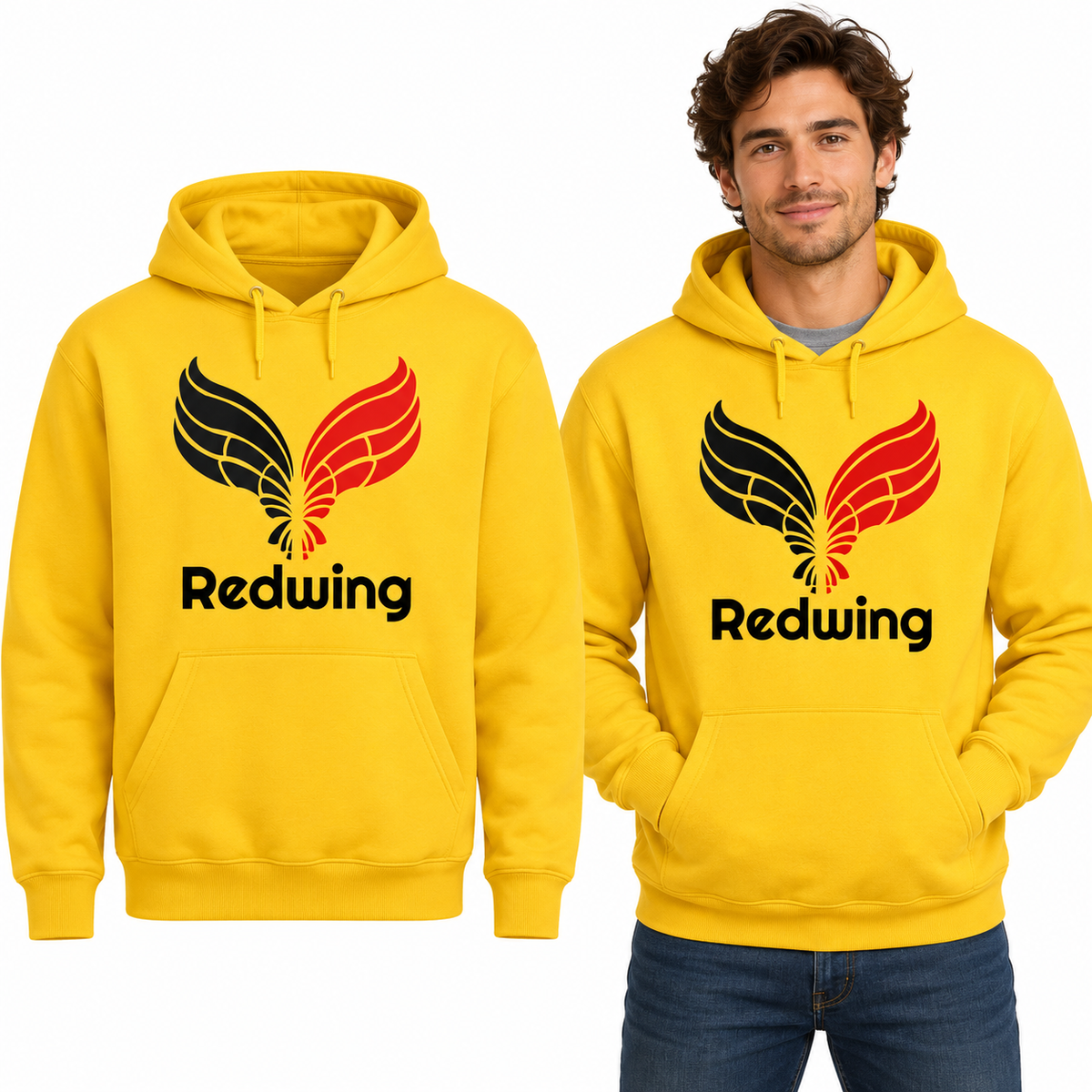 Redwing Deluxe Hoodie - Uneek UC509 in Yellow - Redwing garment and model mockup