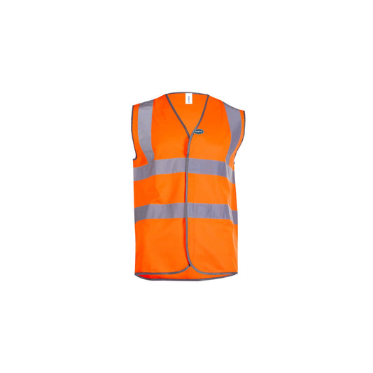 Hi-Vis RoofeD-uP Safety Waistcoat with a 60 mm RoofeD-uP badge on the wearer's left chest; shown in orange, with yellow and orange available.